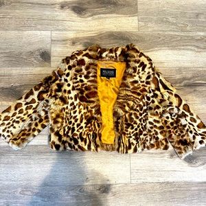 Leopard Print Rabbit Fur Cropped Jacket